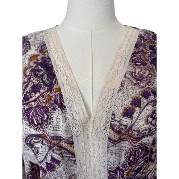 2//$30 NWT Band Of The Free XS Bohemian Paisley Blouse Full Sleeves - Picture 4 of 15